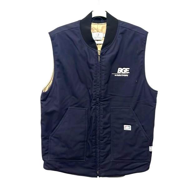 Tyndale navy blue FR vest men’s size large company logo embroidered - Picture 1 of 8